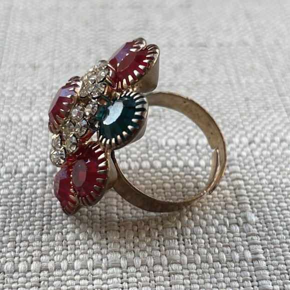 Women Ring Fashion Jewelry Multi Color Crystals Ring Size Adjustable 6 To 8 - Picture 8 of 12